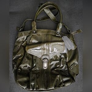 VTG Francesco Biasia Miss Romeo Olive Green Patent Leather Shoulder Bag Satchel